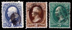 US. #156-58 Used Continental Bank Note Issues of 1873 - VF - CV$32.00 (ESP#0071)