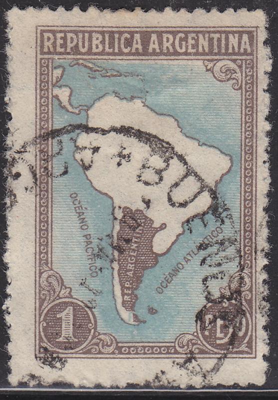 Argentina 446 USED 1937 Map of South America