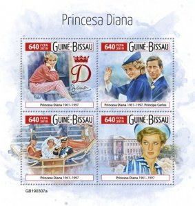 Guinea-Bissau - 2019 Princess Diana - 4 Stamp Sheet - GB190307a