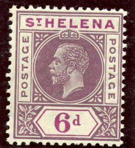 St Helena 1913 KGV 6d dull & deep purple MLH. SG 86. Sc 74.
