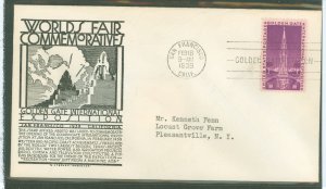 US 852 1939 3c golden gate exposition on an addressed, typed fdc with an anderson cachet