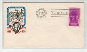 1939 GEORGE WASHINGTON INAUGURATION 854 GUNDEL UNOFFICIAL NYWF RMS RAILWAY FDC