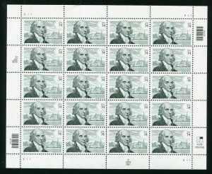 3545 James Madison Sheet of 20 34¢ Stamps  MNH VF 2001