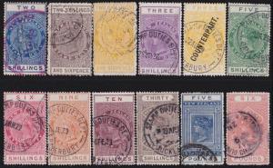 NEW ZEALAND 1880 Stamp Duty 12 values to £6 used inc.Counterpart etc........2244