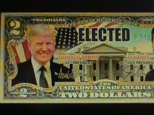 ​UNITED STATED-DONALD TRUMP & ELON MUSK-24 KARAT GOLD REPLICA $2-VF--EST.$35