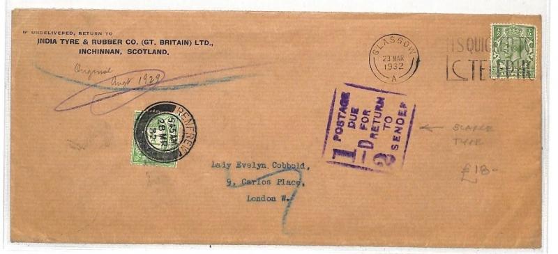 AO6 1932 GB Scotland *RENFREW* Postage Due RETOUR {samwells-covers}PTS