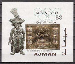 Ajman, Mi cat. 324 C, BL A64. Summer Olympics, GOLD FOIL s/sheet.