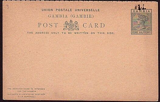 GAMBIA QV 1d opt on 1½d postcard with reply card attached - unused.........32198