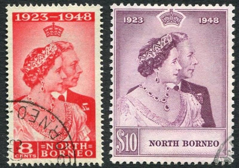 NORTH BORNEO-1948 Royal Silver Wedding Set Sg 350-351 FINE USED V20248