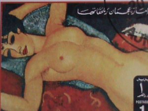 AJMAN-1972 COLORFUL FAMOUS NUDE ARTS PAINTING CTO BLOCK VERY FINE