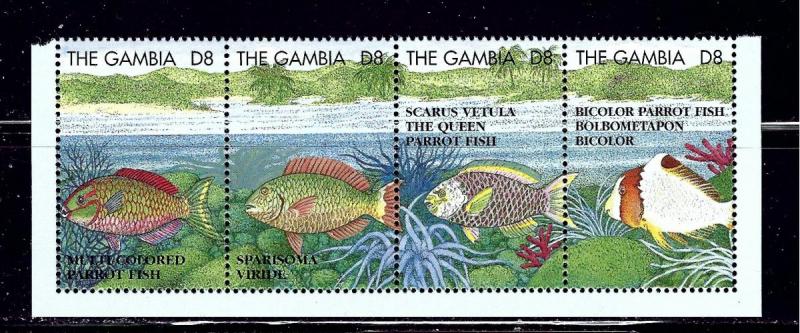 Gambia 1622 MNH 1995 Fish strip of 5