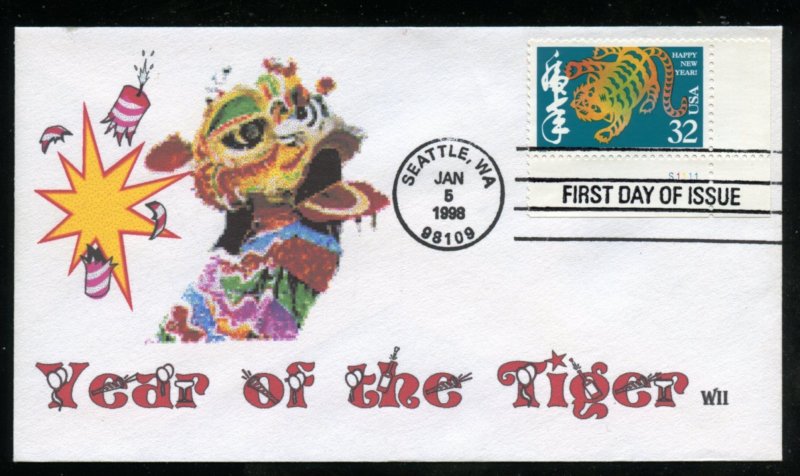 US 3179 Chinese New Year (Year of the Tiger) UA WII cachet FDC