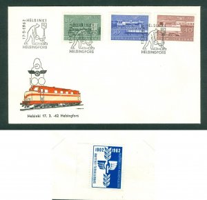 Finland. 1962 Cover Railway 100 Year. Sc# 388-89-90.With Poster Stamp Temperance