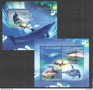 2014 Maldives Fauna Marine Life Dolphins Kb+Bl ** Ml419