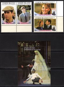 Union Islands 1986 Mi#171/174+ Bl.7 -  WEDDING ANDREW & SARAH 2 Pairs MNH