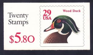 US BK175 MNH 1991 29¢ Wood Duck Full Booklet Plate #K11111 @FACE
