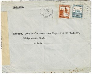 Palestine 1944 Tel-Aviv cancel on cover to the U.S., censored