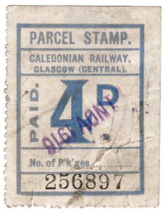 (I.B) Caledonian Railway : Parcel Stamp 4d (Glasgow)