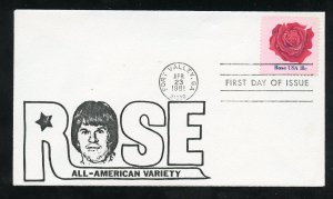 US 1876 Flower Issue - Rose UA Natsco Pete Rose cachet FDC