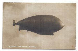 Leonardo da Vinci airship foreground airplane postcard