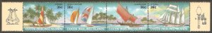 COCOS ISLANDS Sc# 158 MNH FVF 5-Strip Sailboat Ship Canoe