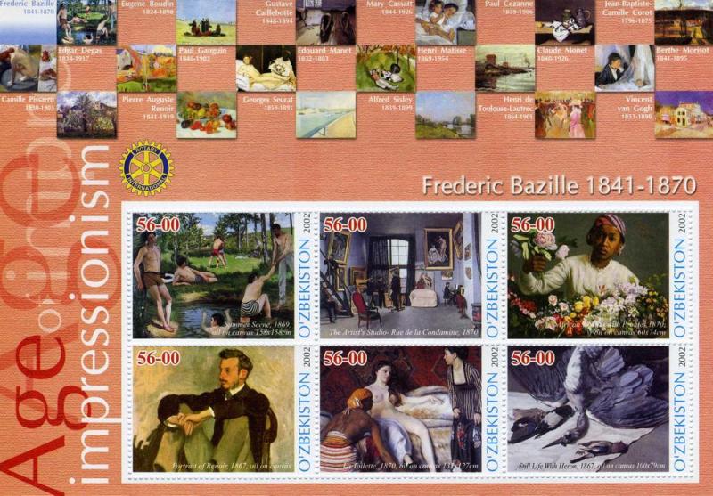 Uzbekistan 2002 FREDERIC BAZILLE Rotary Emblem Sheet Perforated Mint (NH)