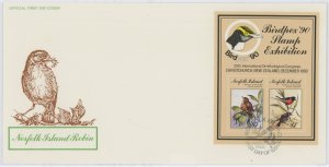 Norfolk Island 497-499 1990 Norfolk Island Robin. Birds. Souvenir sheet of 2 on U/A FDC.