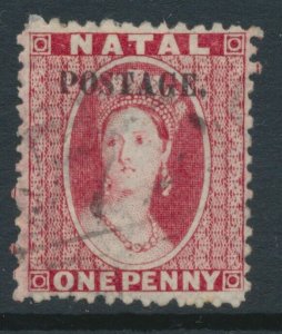 Natal 1869 SG 51 1d Red Crown CC Watermark Overprinted POSTAGE T7e Used