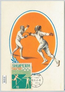 51316 - ALBANIA - MAXIMUM CARD - 1964 OLYMPIC GAMES in TOKYO: FENCING Shooting-