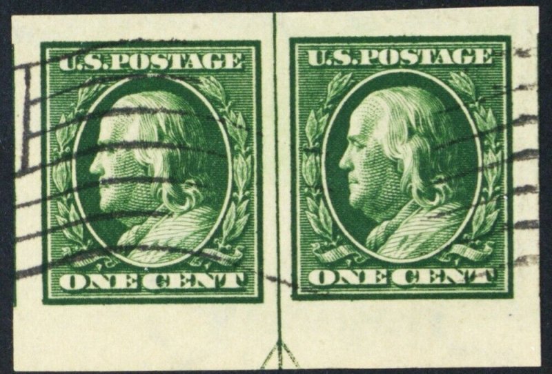 383, Used 1¢ Superb Arrow Margin Pair - Stuart Katz