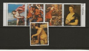 Thematic Stamps Art - PARAGUAY 1989 TITIAN PAINTINGS NUDES 5v used