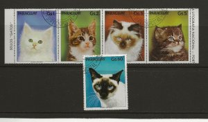 Thematic Stamps Animals - PARAGUAY 1989 CATS 5v used