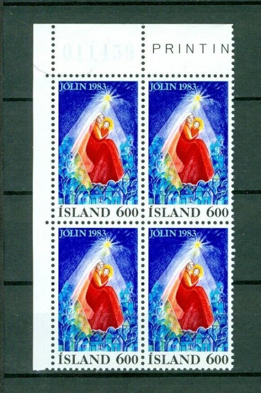 Iceland. 1983 Christmas Stamp 600 Aur. Plate # 011459. Block of 4,Mnh. Sc# 582.