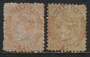 Queensland QV 1879 1d red orange & 1d brown orange mint o.g. lightly hinged 