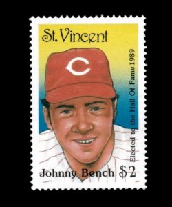 St. Vincent 1989 - Johnny Bench, Baseball Hall of Fame, MLB - Individual - MNH