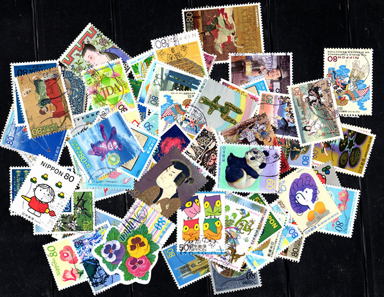 Japan 100 different colorful topicals pictorial stamps all off paper kiloware Asia Japan