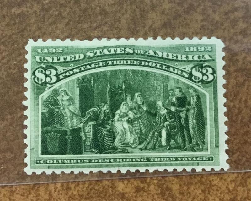 {BJ Stamps}  243  $3 Columbian Mint OG PF Cert. bright yellow green shade  SOUND