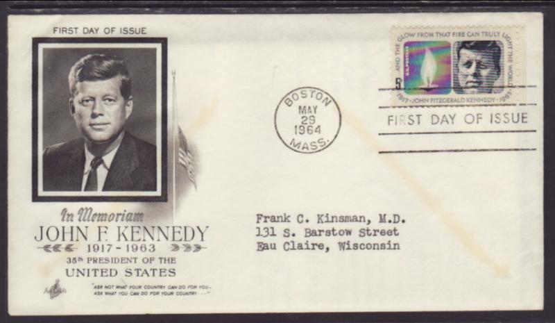 US John F Kennedy 1964 Artcraft Ayerst Typed FDC BIN