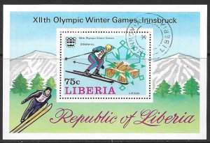 LIBERIA 1976 INNSBRUCK Austria Winter Olympics Souvenir Sheet Sc C210 CTO Used