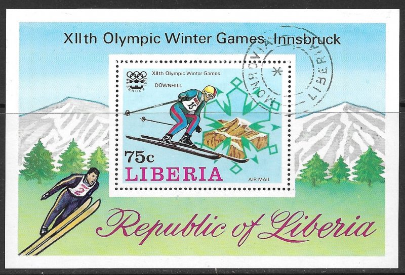 LIBERIA 1976 INNSBRUCK Austria Winter Olympics Souvenir Sheet Sc C210 CTO Used