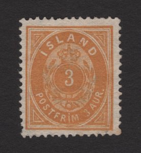 Iceland 1882 3a Oval #15 Second Printing Golden Yellow Facit 8b Good Mint No Gum