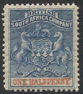 RHODESIA 1890  1/2d Sc 1, MLH VF Coat of Arms