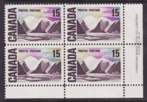 Canada-Sc#463iii- id9-unused 15c NH Centennial plate block-Pl 3 LR-PVA gum-1972-