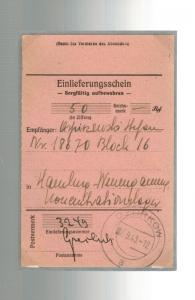 1943 Ozorkow Germany Neuengamme Concentration Camp money order Receipt KZ