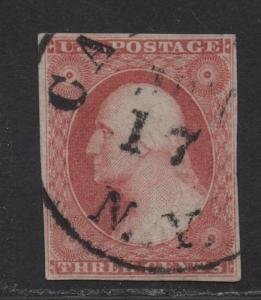 $US Sc#11 pinkish variety used, VF, RARE shade Amonette+Crowe Certs., Cv. $5500