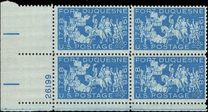 Scott # 1123 1958 4c lt bl  Forbes, Washington
& Bouquet   Plate Block - Lowe...