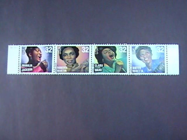 U.S.# 3216-3219(3219a)-MINT/NH-PLATE # STRIP OF 4-AMERICAN MUSIC-1998