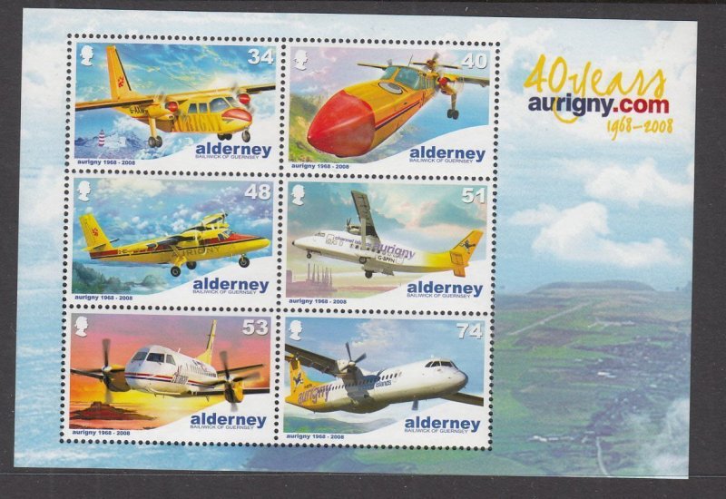 Alderney MNH S/S 337a Airplanes 2008