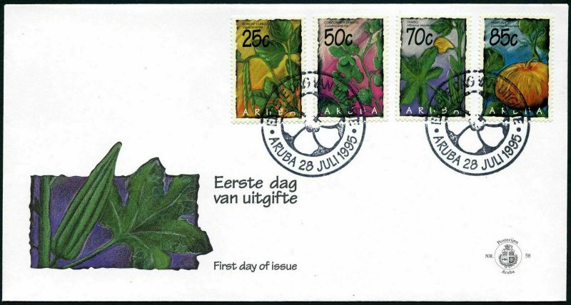 Aruba 122-125 FDC.Michel 160-163. Vegetables 1995.Vigna sinensis,Cucumis