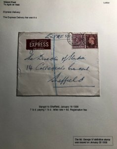 1938 Bangor Scotland England Express Delivery Cover To Sheffield